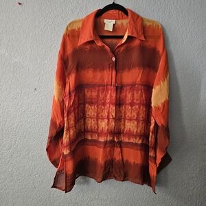 Mosaic Womens Top Size 1x Made Of Rayon Orange,Brown,Yellow